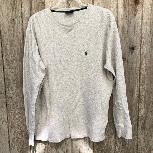Polo Ralph Lauren Waffle Knit Light Gray Long Sleeve Crew Shirt Large - Picture 1 of 3